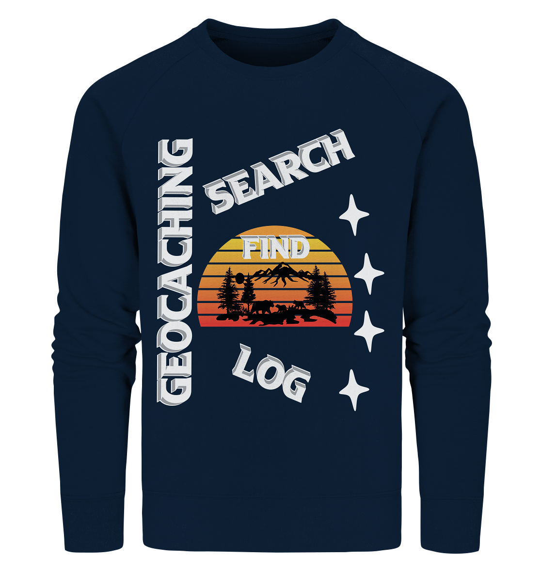 Geocaching-SEARCH-FIND-LOG, Cache Helles Design, Mounten - Organic Sweatshirt