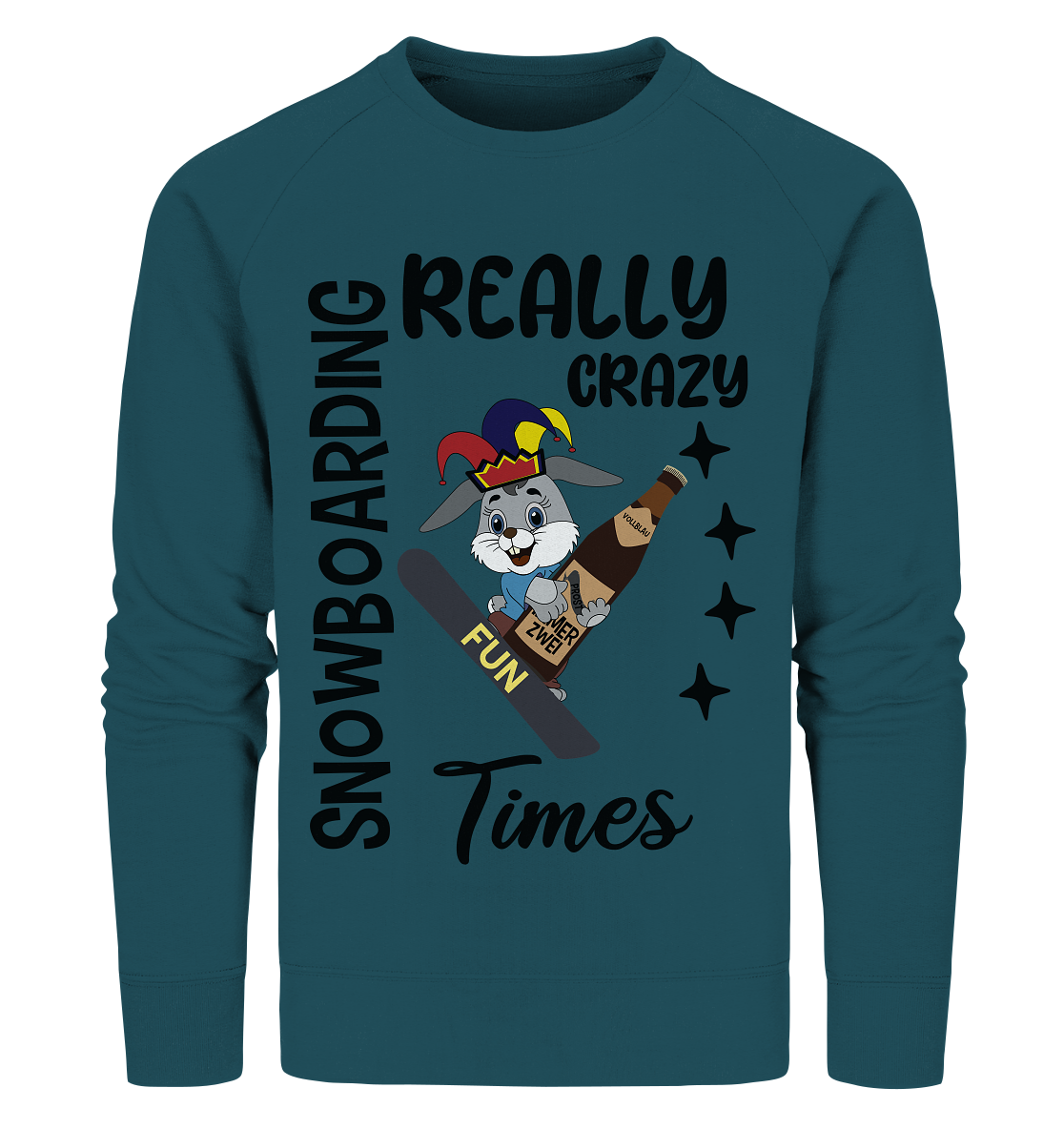 Snowboarding, really crazy, Osterhase mit Bierflasche  - Organic Sweatshirt