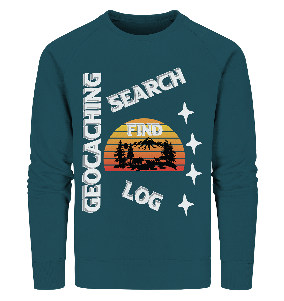 Geocaching-SEARCH-FIND-LOG, Cache Helles Design, Mounten - Organic Sweatshirt