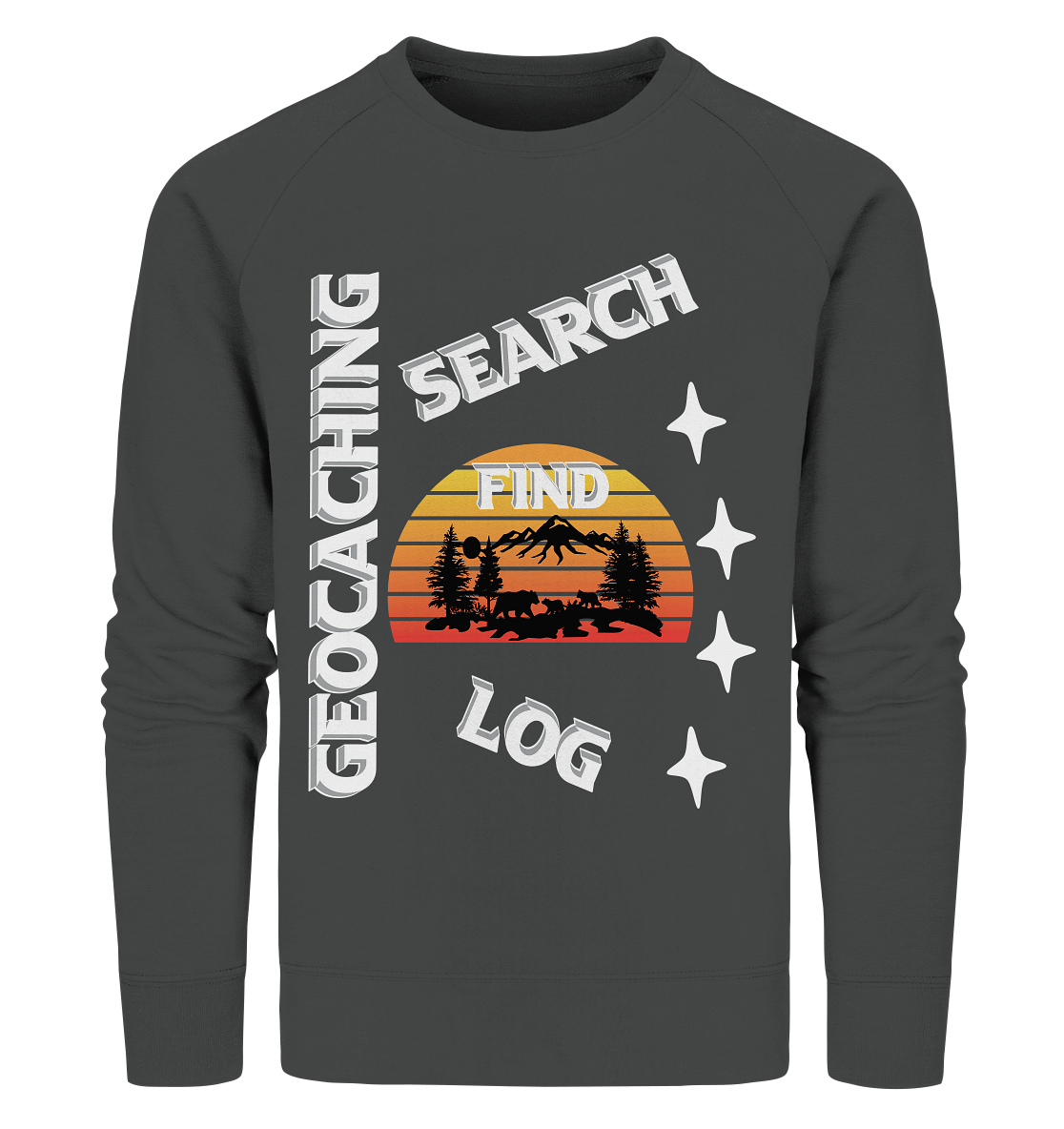 Geocaching-SEARCH-FIND-LOG, Cache Helles Design, Mounten - Organic Sweatshirt