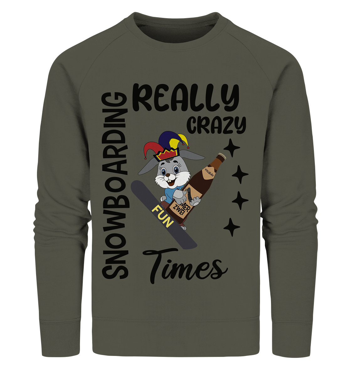 Snowboarding, really crazy, Osterhase mit Bierflasche  - Organic Sweatshirt