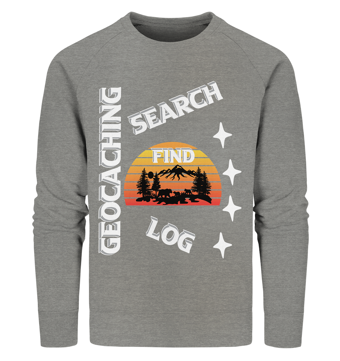 Geocaching-SEARCH-FIND-LOG, Cache Helles Design, Mounten - Organic Sweatshirt