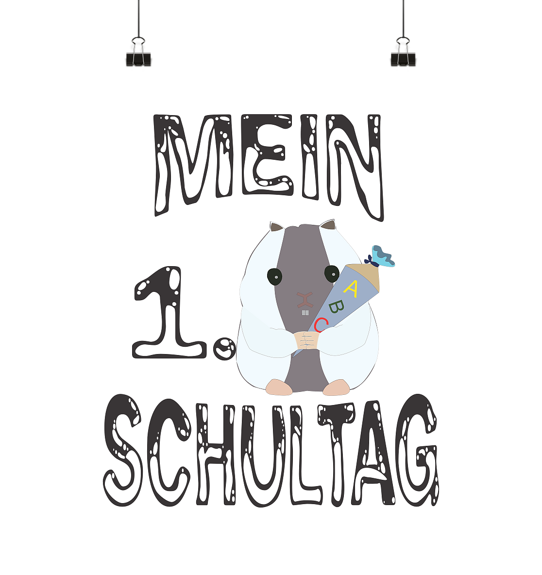 Schulanfang Schwarzes Design, Einschulung, Zuckettüte  - Poster Din A1 (hoch)