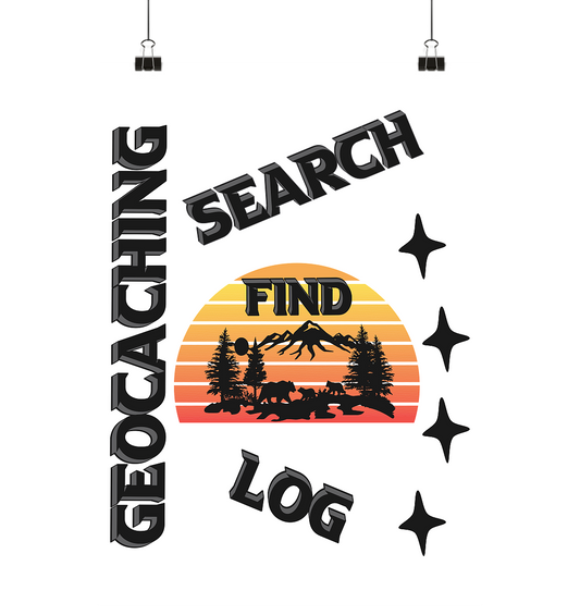 Geocaching, Suchen, Finden und Log, Geocache Schwarzes Design Mounten - Poster Din A1 (hoch)