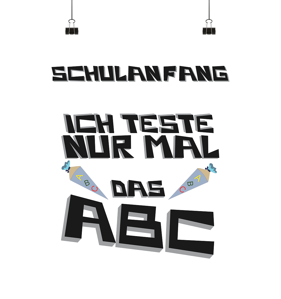 Schulanfang Schwarzes Design, Einschulung, Zuckettüte - Poster Din A2 (hoch)