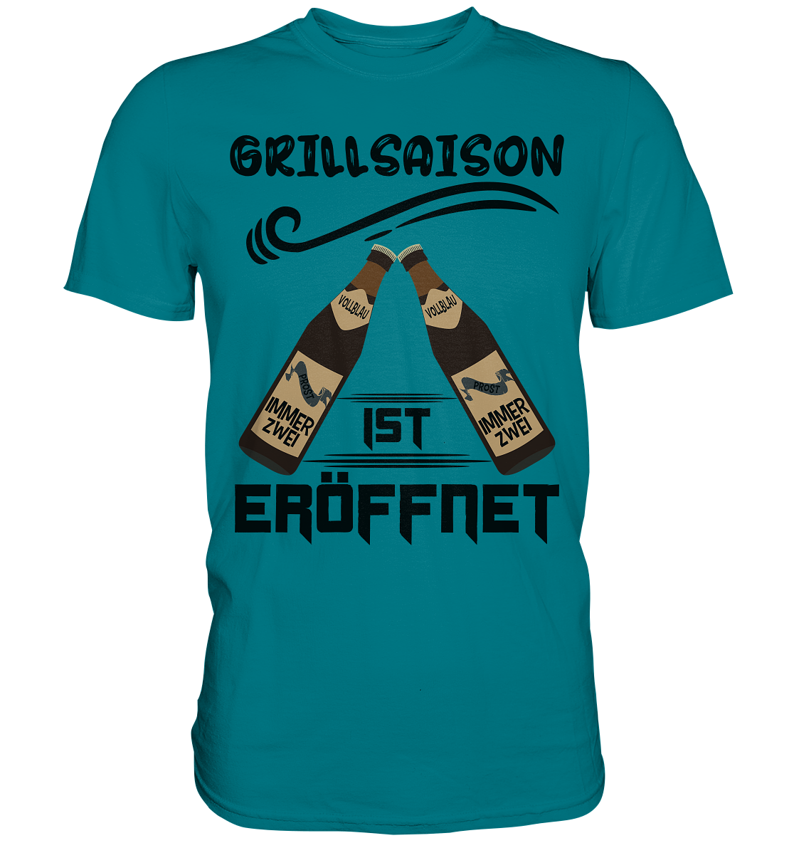 Grillsaison ist eröffnet, Grillen, Party, Feiern, Schwarzes Design - Premium Shirt