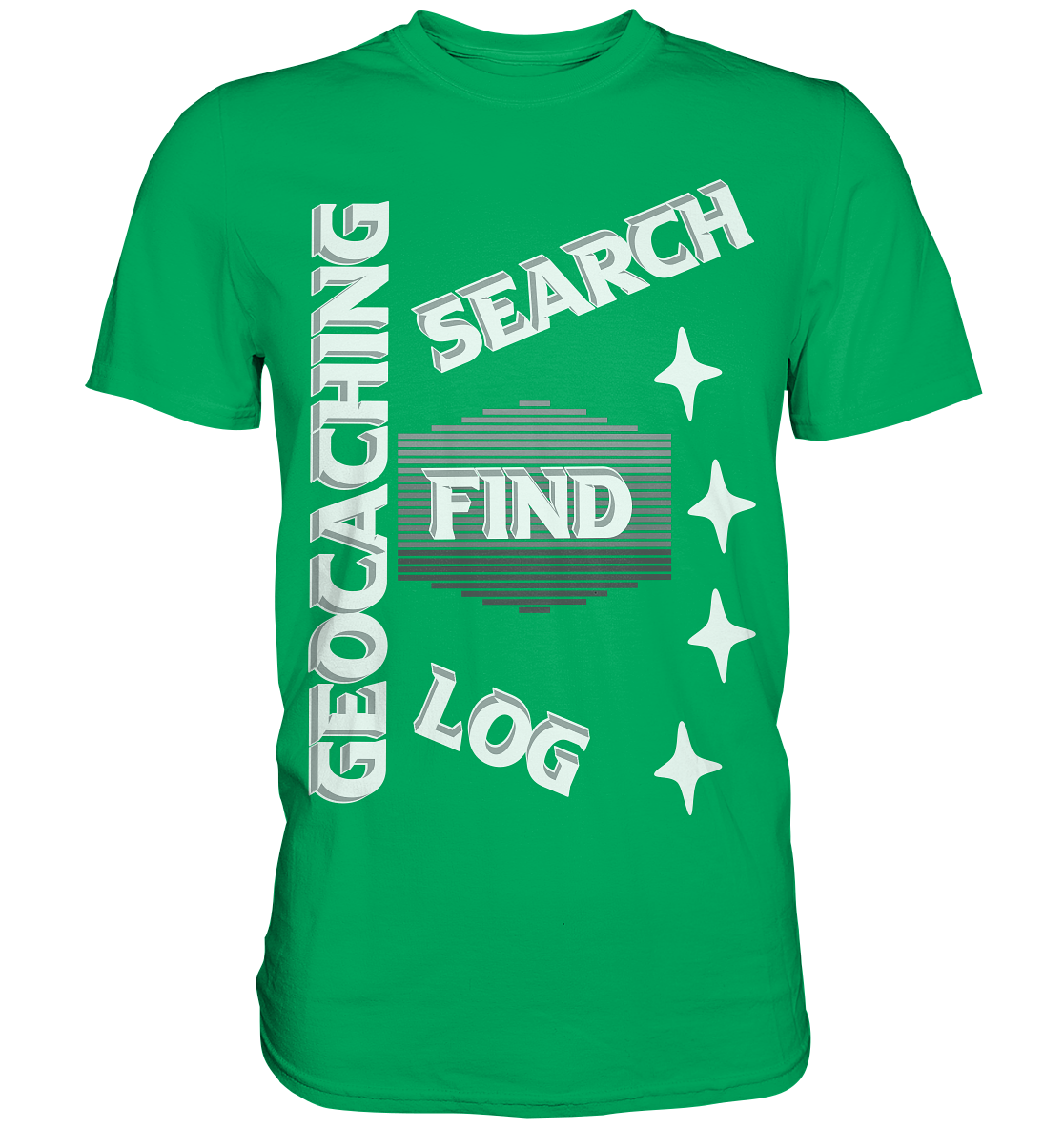 Geocaching-SEARCH-FIND-LOG, Cache Helles Disign Sterne - Premium Shirt