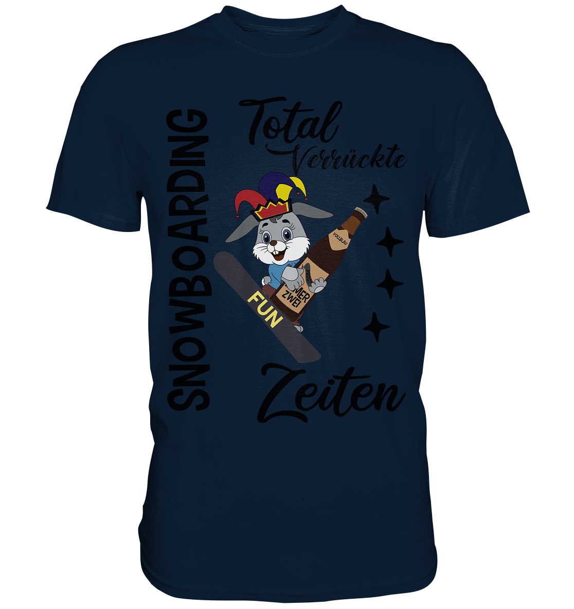 Snowboarding,verrückte Zeiten, Osterhase mit Bierflasche, Faschingsmütze - Premium Shirt