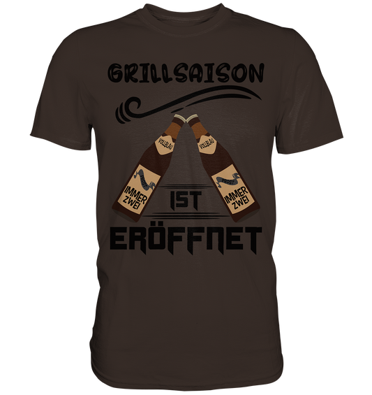 Grillsaison ist eröffnet, Grillen, Party, Feiern, Schwarzes Design - Premium Shirt