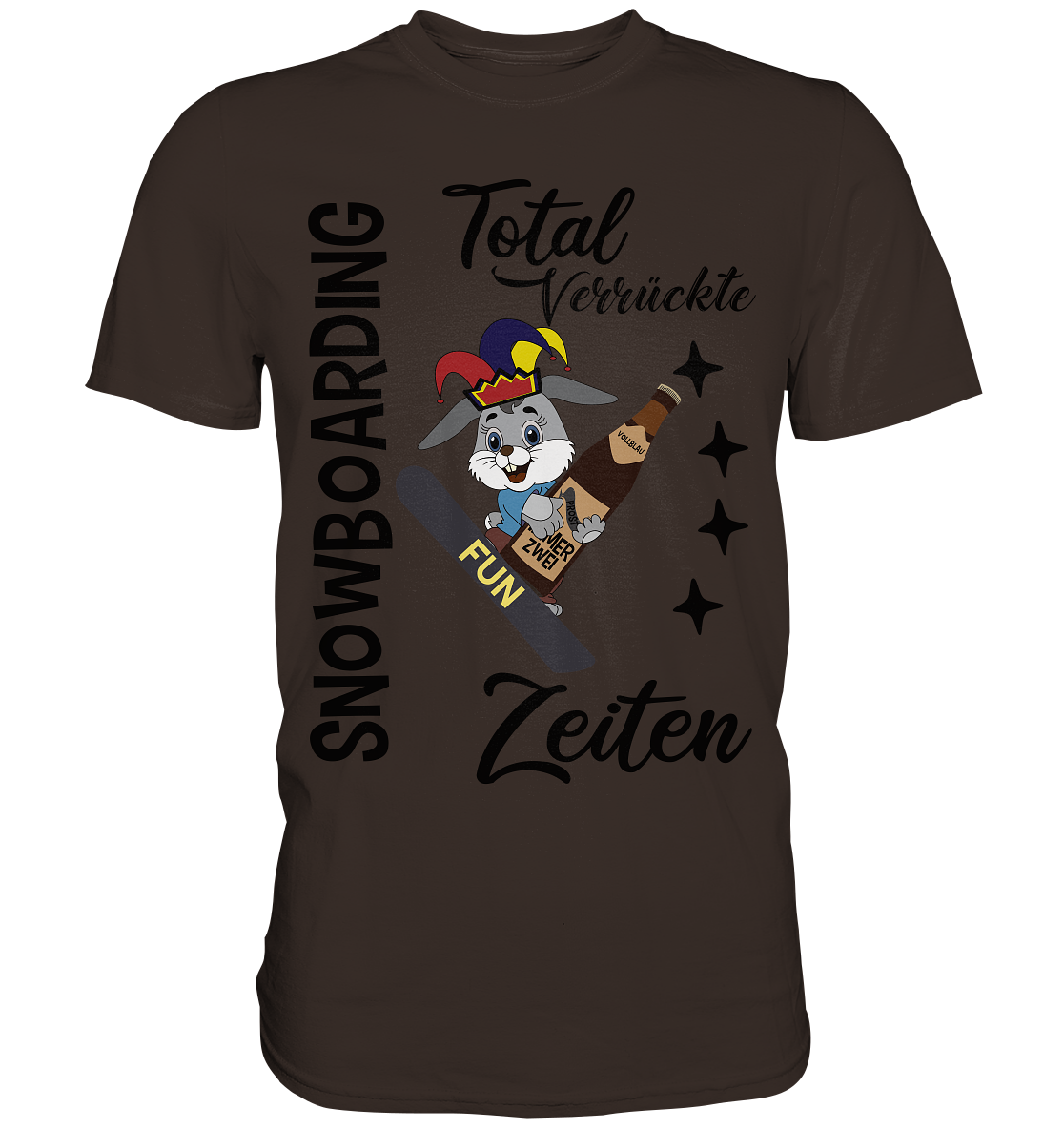 Snowboarding,verrückte Zeiten, Osterhase mit Bierflasche, Faschingsmütze - Premium Shirt