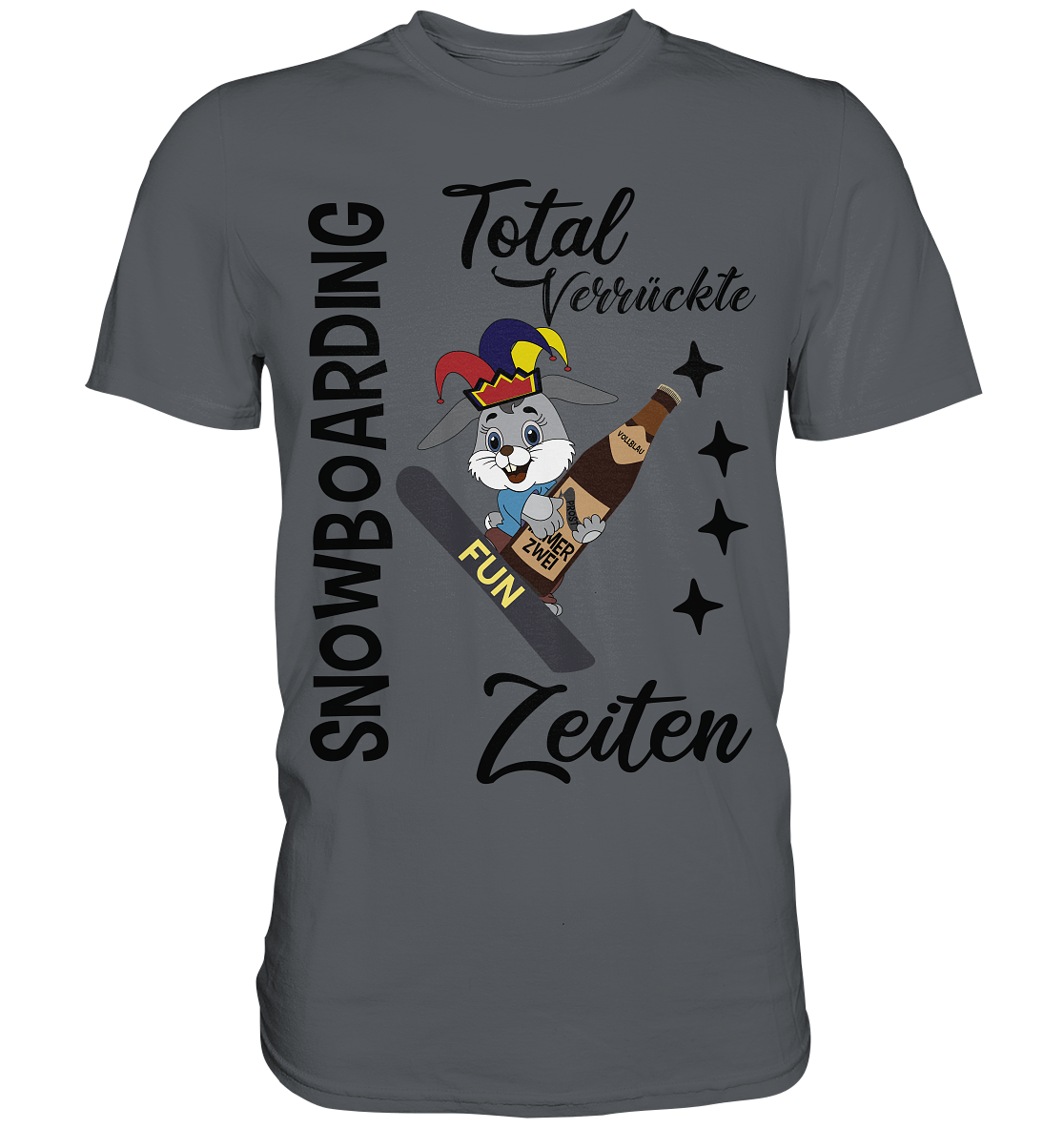 Snowboarding,verrückte Zeiten, Osterhase mit Bierflasche, Faschingsmütze - Premium Shirt