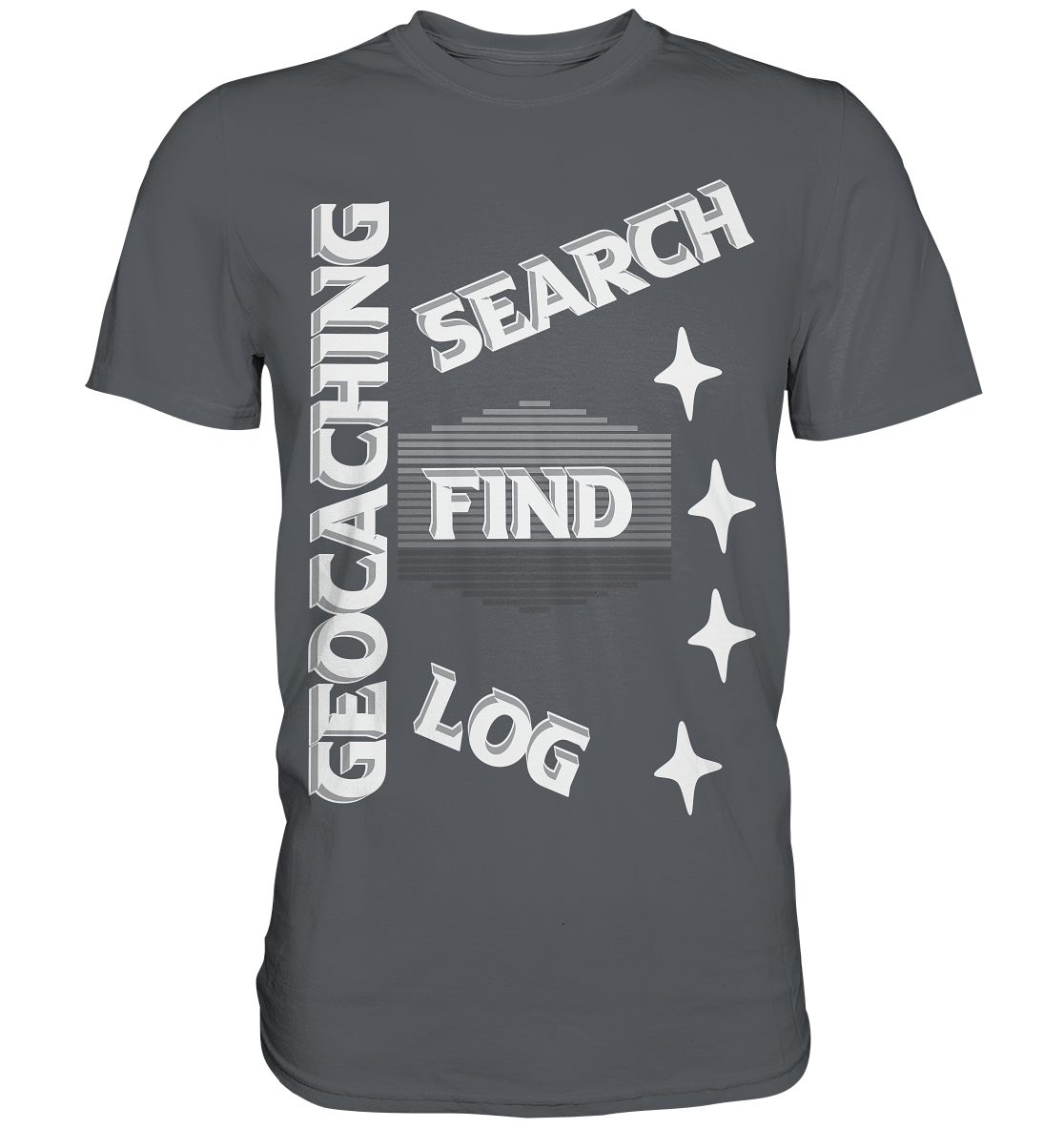 Geocaching-SEARCH-FIND-LOG, Cache Helles Disign Sterne - Premium Shirt