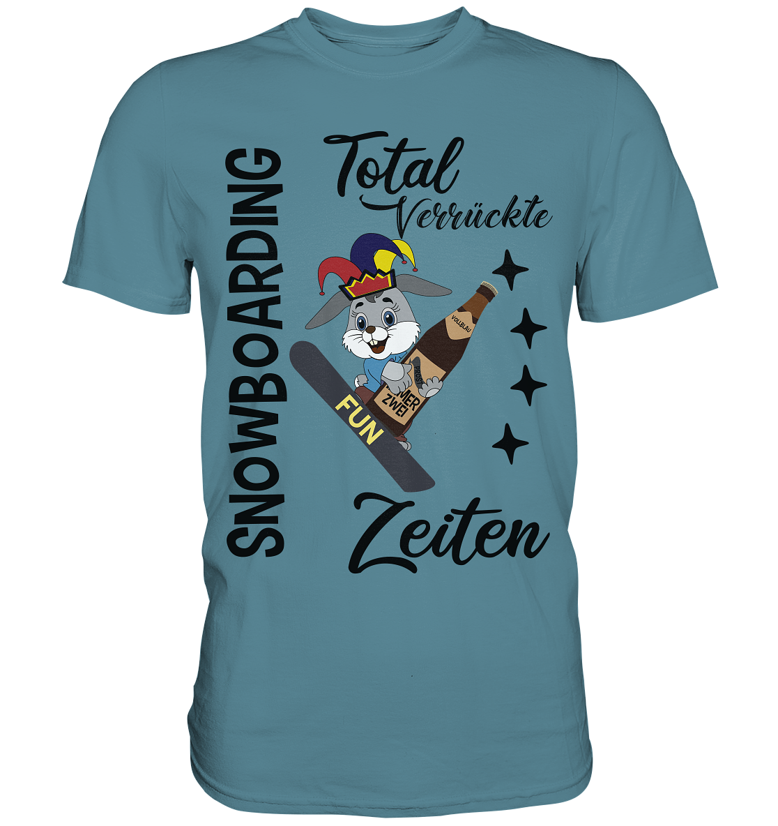 Snowboarding,verrückte Zeiten, Osterhase mit Bierflasche, Faschingsmütze - Premium Shirt