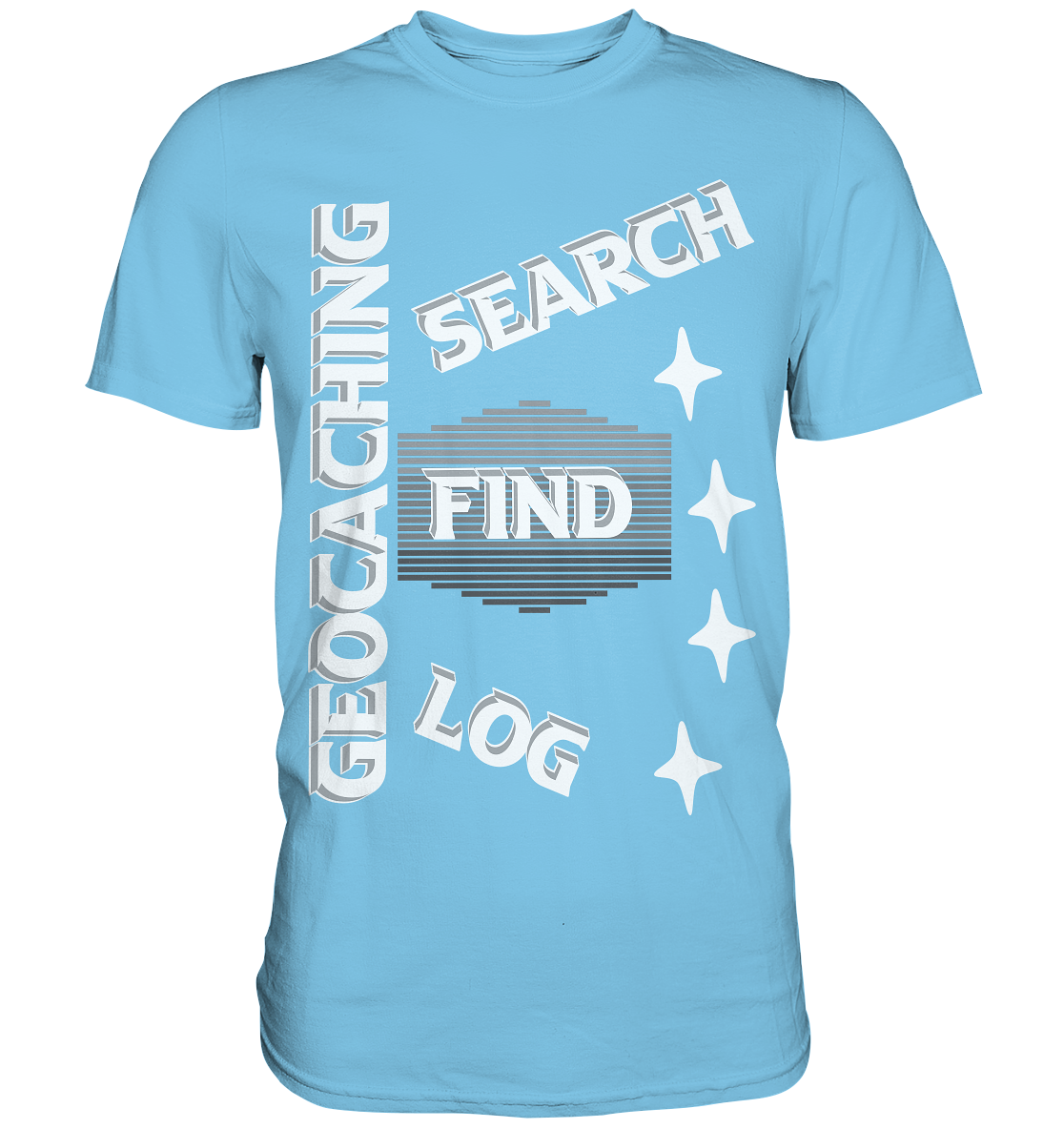 Geocaching-SEARCH-FIND-LOG, Cache Helles Disign Sterne - Premium Shirt