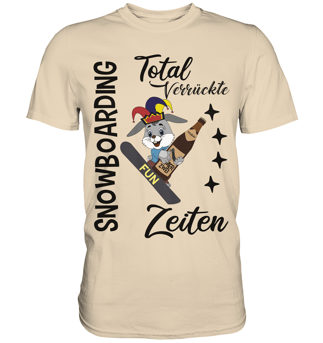 Snowboarding,verrückte Zeiten, Osterhase mit Bierflasche, Faschingsmütze - Premium Shirt