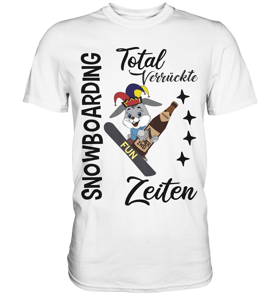 Snowboarding,verrückte Zeiten, Osterhase mit Bierflasche, Faschingsmütze - Premium Shirt