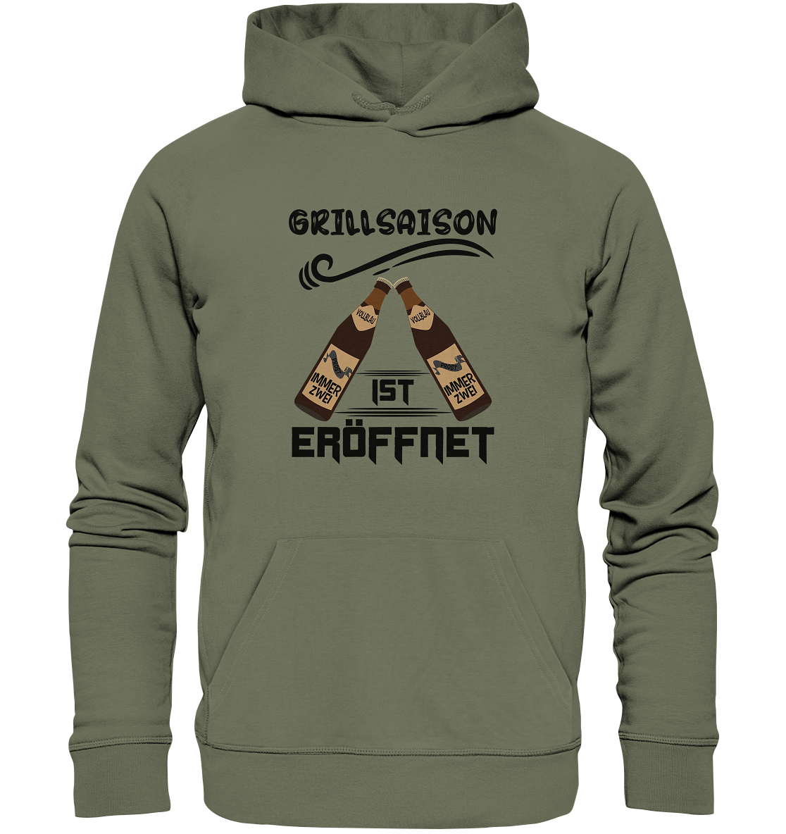 Grillsaison ist eröffnet, Grillen, Party, Feiern, Schwarzes Design - Premium Unisex Hoodie