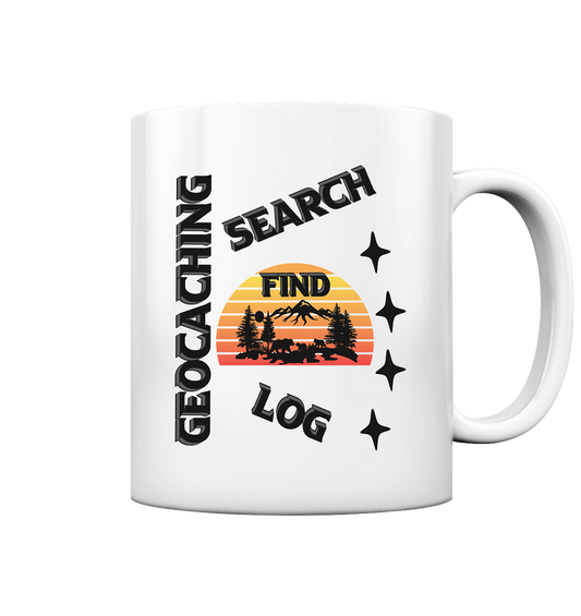 Geocaching, Suchen, Finden und Log, Geocache Schwarzes Design Mounten - Tasse glossy