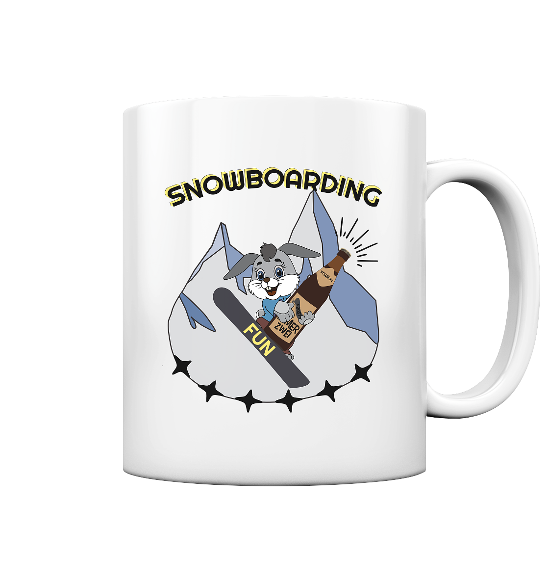 Snowboarding, Apres- Ski, Snowboard, Skihase und Bier - Tasse glossy