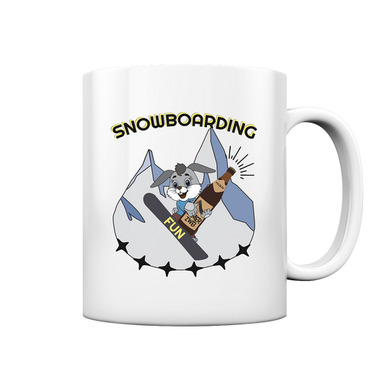 Snowboarding, Apres- Ski, Snowboard, Skihase und Bier - Tasse glossy