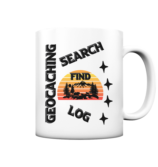 Geocaching, Suchen, Finden und Log,  Geocache Schwarzes Design - Tasse matt