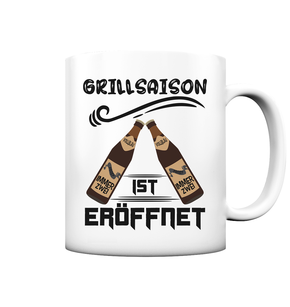 Grillsaison ist eröffnet, Grillen, Party, Feiern, Schwarzes Design - Tasse matt