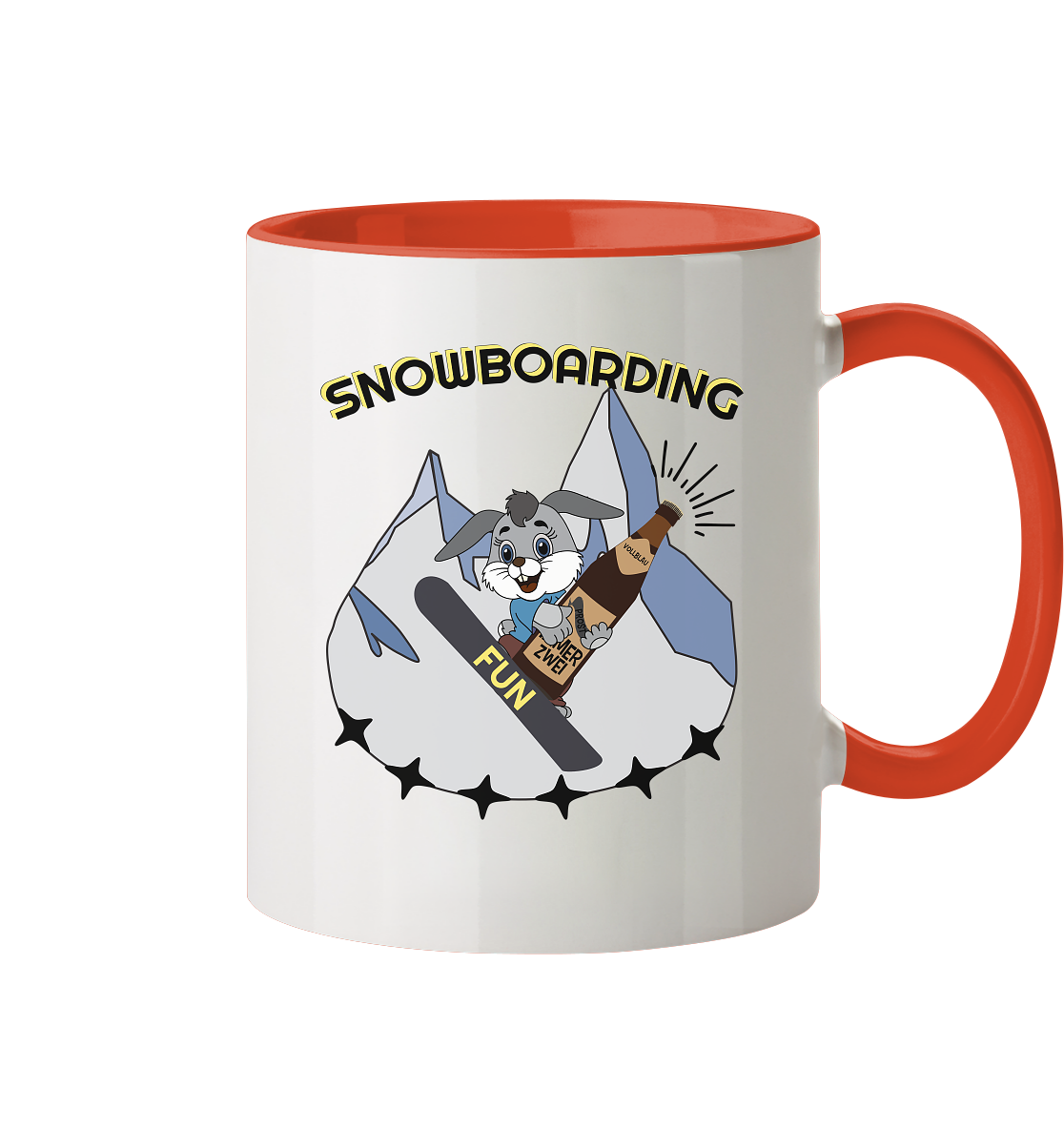 Snowboarding, Apres- Ski, Snowboard, Skihase und Bier - Tasse zweifarbig