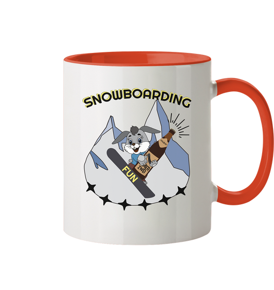 Snowboarding, Apres- Ski, Snowboard, Skihase und Bier - Tasse zweifarbig