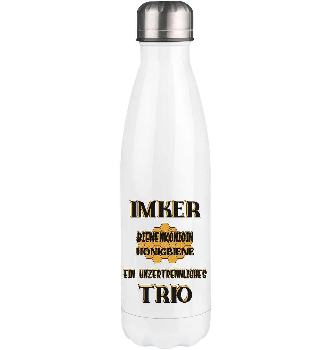 Imker- Bienenkönigin und Honigbiene einTeam, schwarzes Design - Thermoflasche 500ml