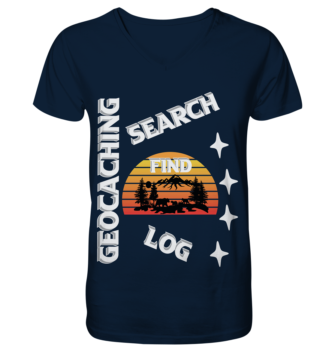 Geocaching-SEARCH-FIND-LOG, Cache Helles Design, Mounten - V-Neck Shirt