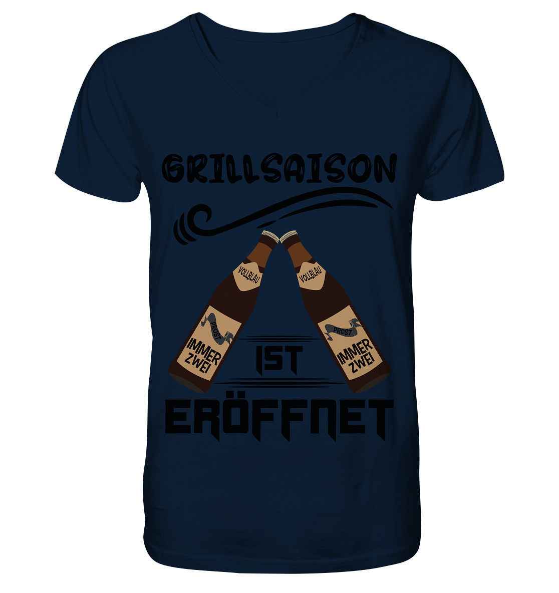 Grillsaison ist eröffnet, Grillen, Party, Feiern, Schwarzes Design - V-Neck Shirt