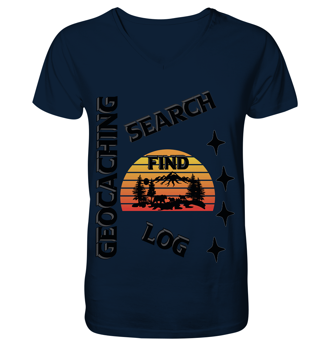 Geocaching, Suchen, Finden und Log, Geocache Schwarzes Design Mounten - V-Neck Shirt