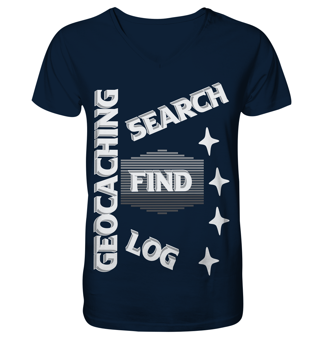 Geocaching-SEARCH-FIND-LOG, Cache Helles Disign Sterne - V-Neck Shirt