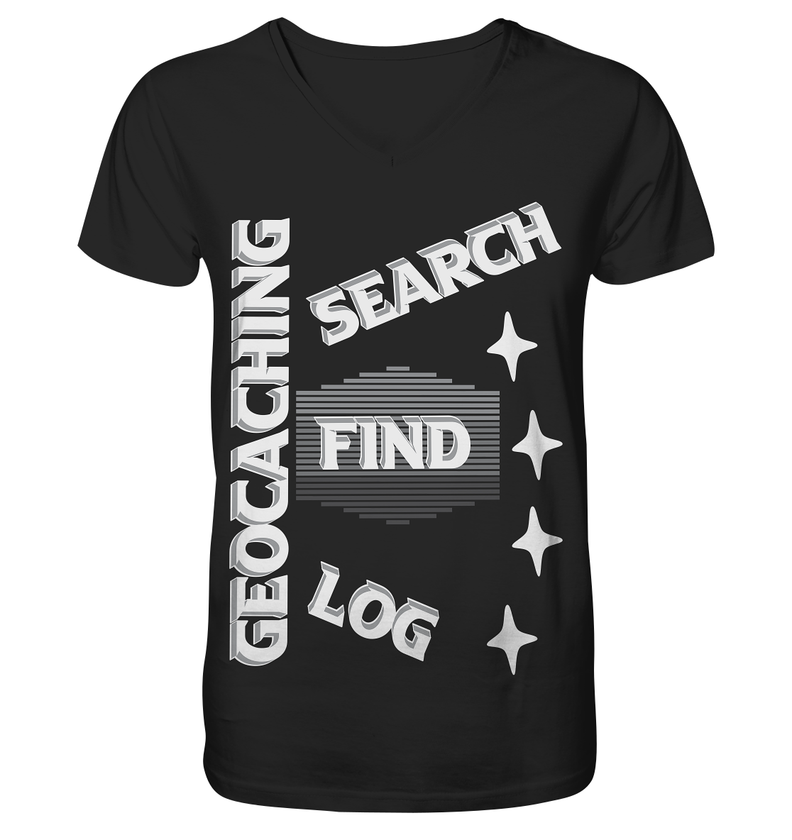 Geocaching-SEARCH-FIND-LOG, Cache Helles Disign Sterne - V-Neck Shirt