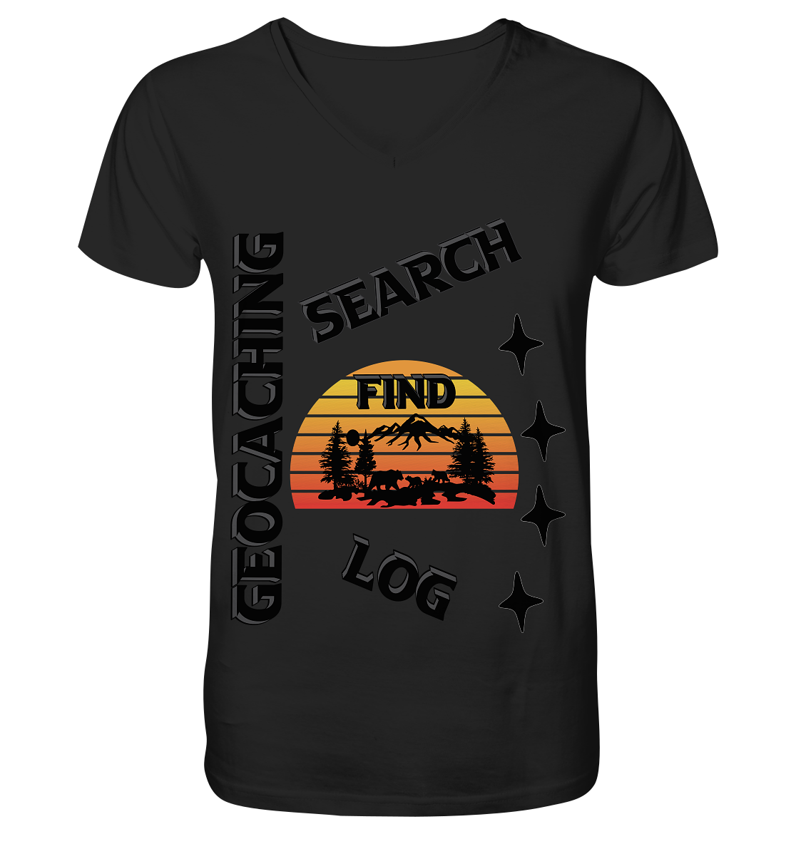 Geocaching, Suchen, Finden und Log, Geocache Schwarzes Design Mounten - V-Neck Shirt