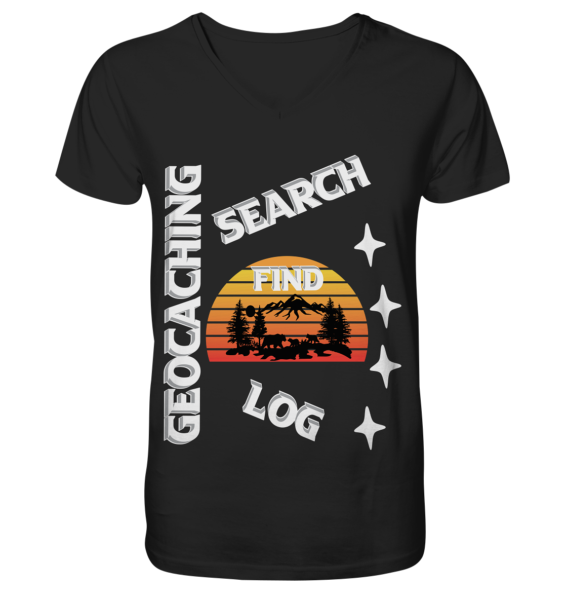 Geocaching-SEARCH-FIND-LOG, Cache Helles Design, Mounten - V-Neck Shirt