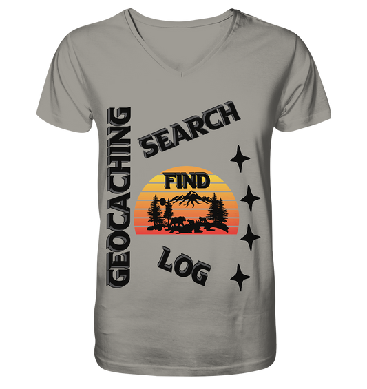 Geocaching, Suchen, Finden und Log,  Geocache Schwarzes Design - V-Neck Shirt