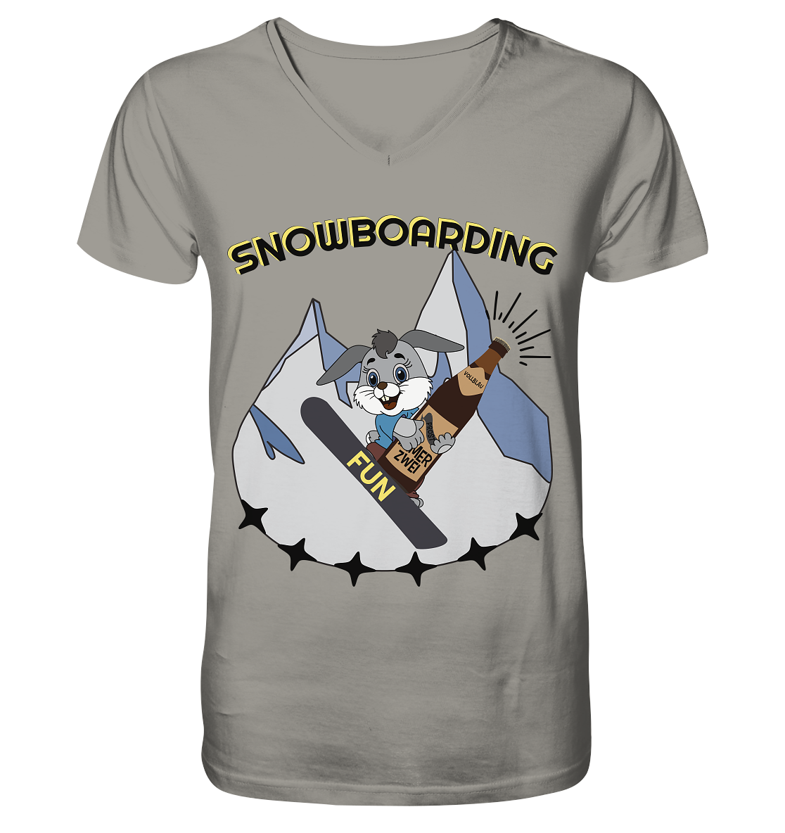 Snowboarding, Apres- Ski, Snowboard, Skihase und Bier - V-Neck Shirt