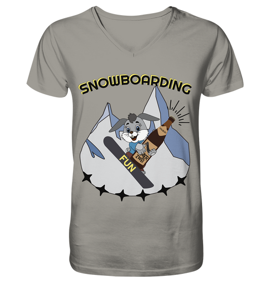 Snowboarding, Apres- Ski, Snowboard, Skihase und Bier - V-Neck Shirt