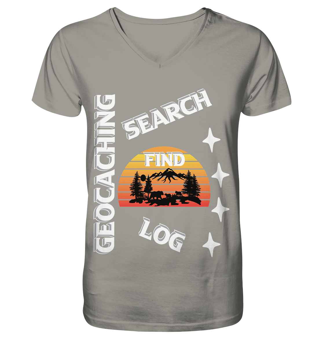 Geocaching-SEARCH-FIND-LOG, Cache Helles Design, Mounten - V-Neck Shirt