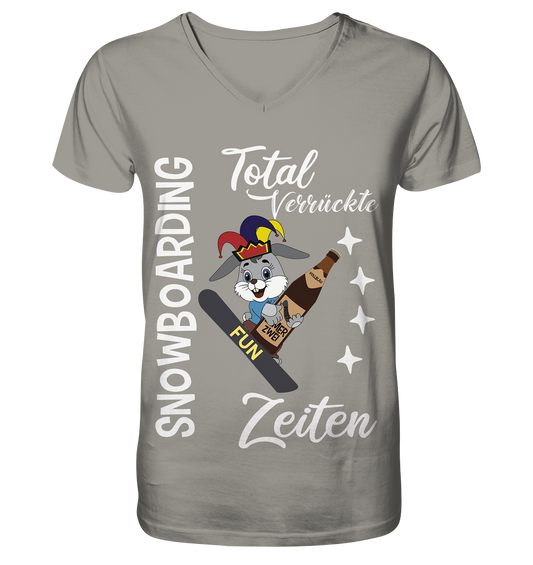 Snowboarding, verrückte Zeiten, Snowboarder, Osterhase - V-Neck Shirt