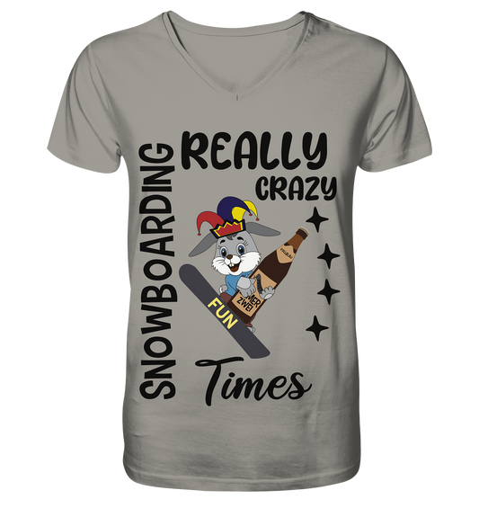 Snowboarding, really crazy, Osterhase mit Bierflasche  - V-Neck Shirt