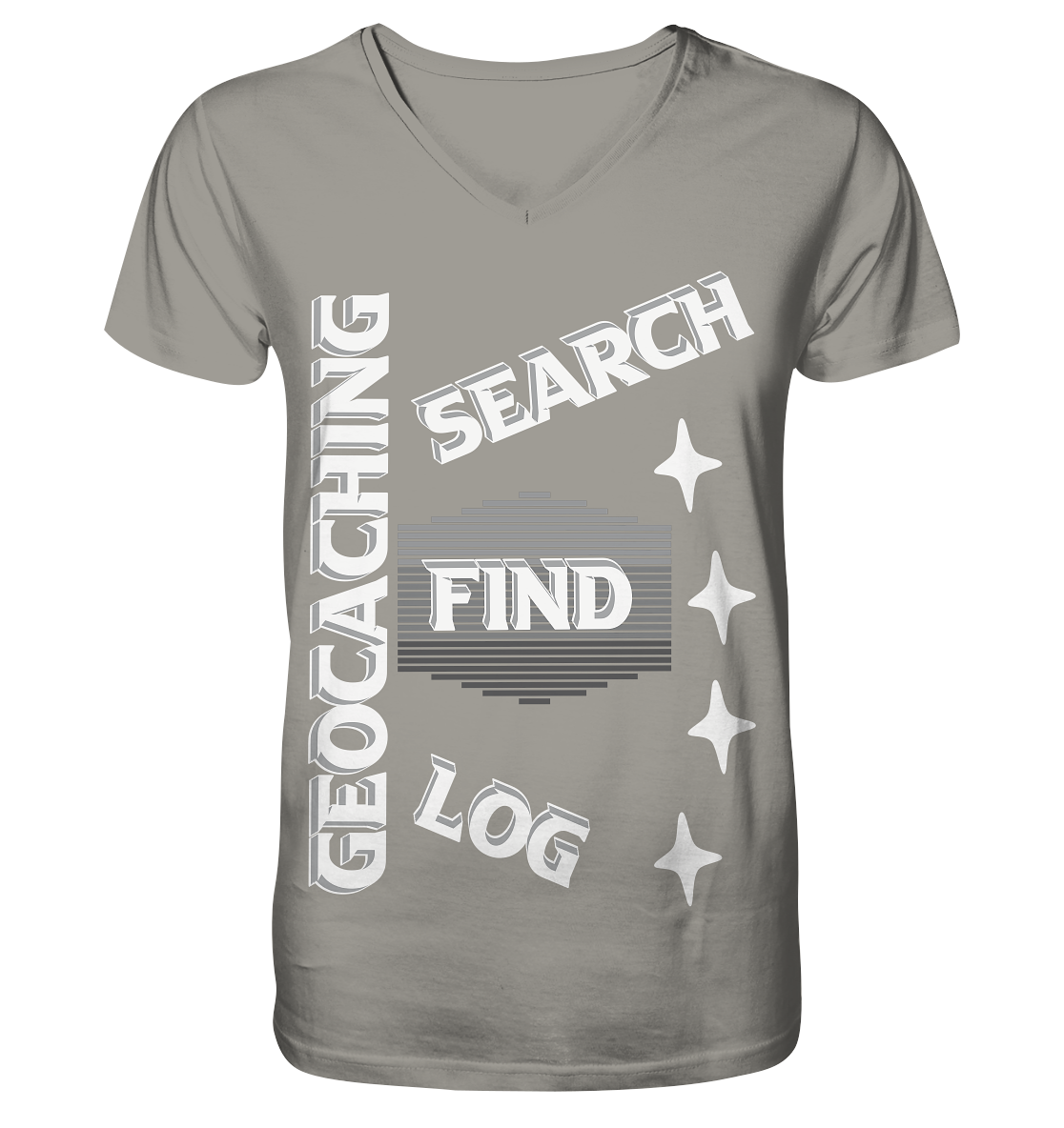 Geocaching-SEARCH-FIND-LOG, Cache Helles Disign Sterne - V-Neck Shirt