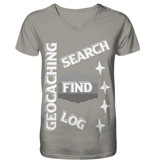 Geocaching-SEARCH-FIND-LOG, Cache Helles Disign Sterne - V-Neck Shirt