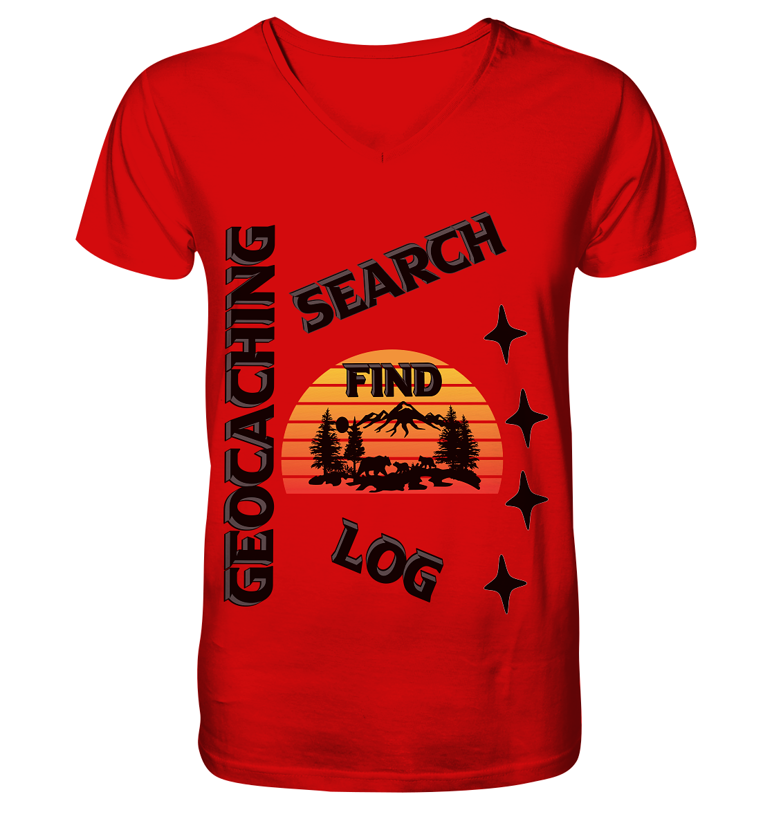 Geocaching, Suchen, Finden und Log, Geocache Schwarzes Design Mounten - V-Neck Shirt