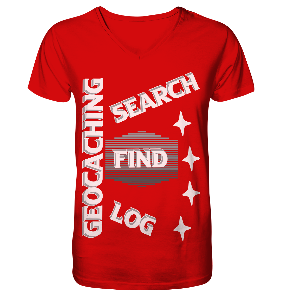 Geocaching-SEARCH-FIND-LOG, Cache Helles Disign Sterne - V-Neck Shirt