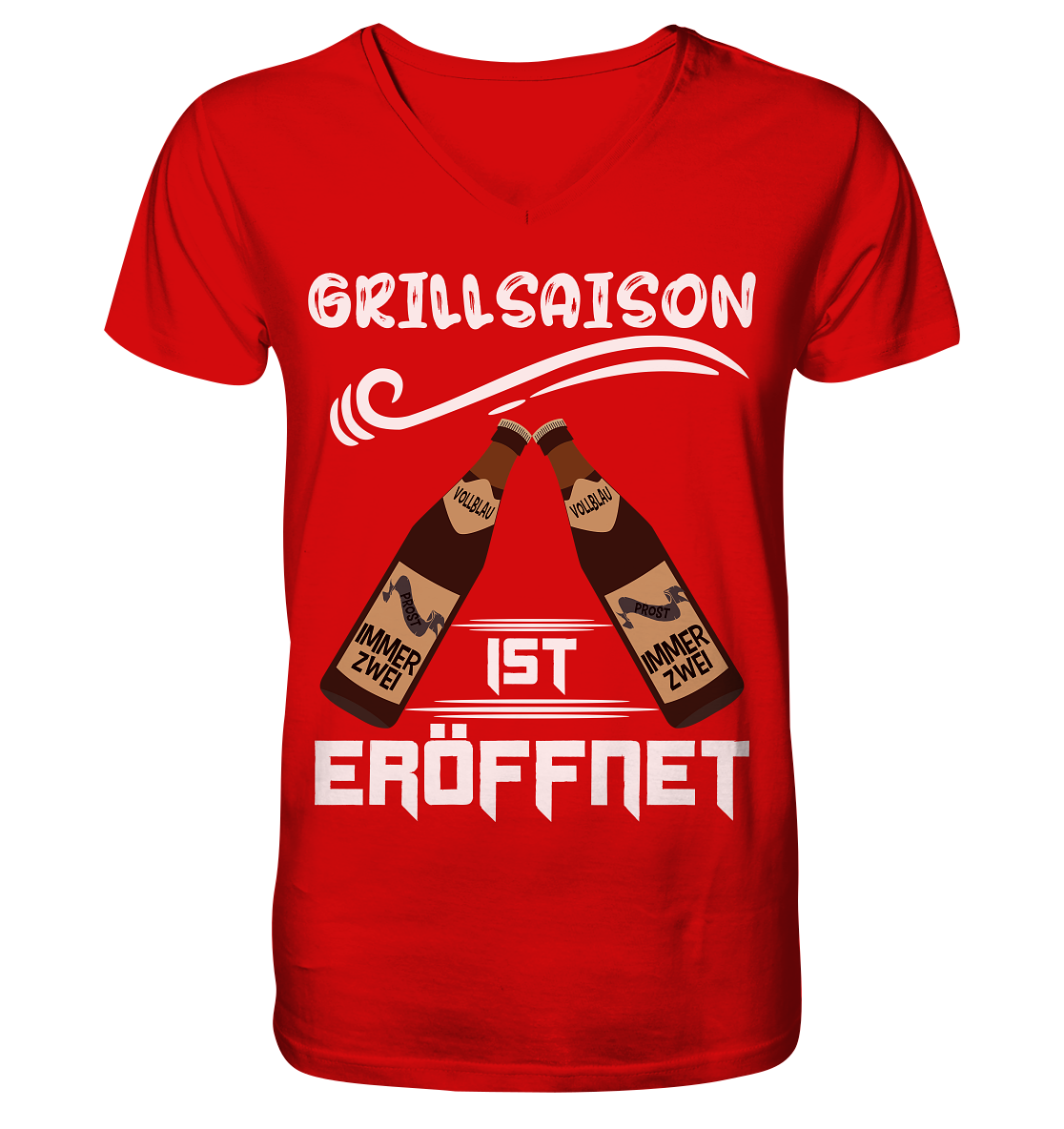 Grillsaison ist eröffnet, Grillen, Party, Feiern, Helles Design - V-Neck Shirt