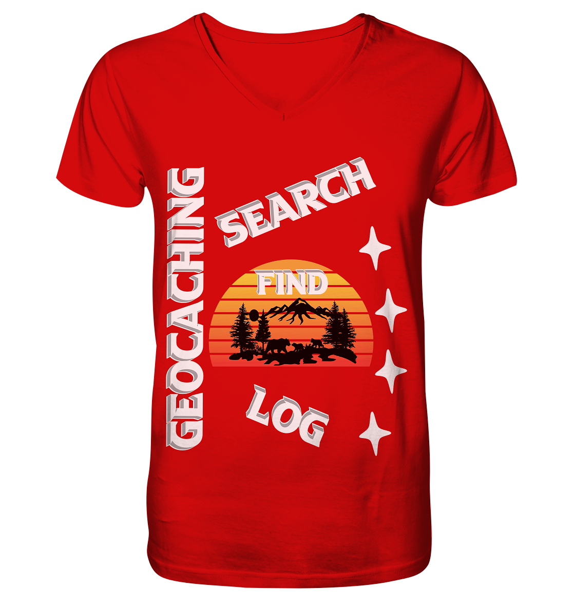 Geocaching-SEARCH-FIND-LOG, Cache Helles Design, Mounten - V-Neck Shirt