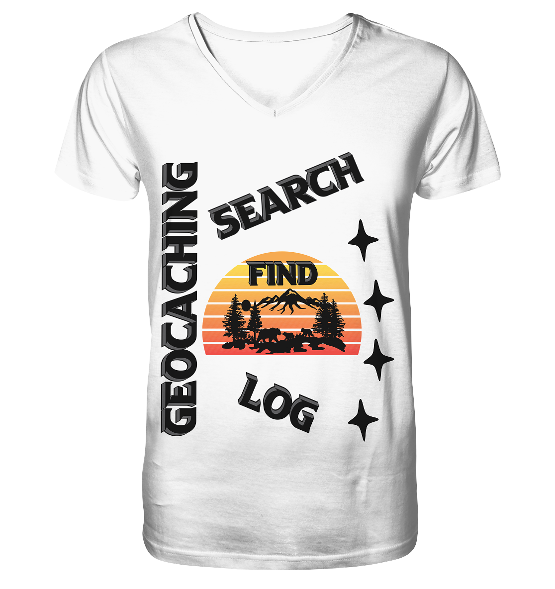 Geocaching, Suchen, Finden und Log, Geocache Schwarzes Design Mounten - V-Neck Shirt