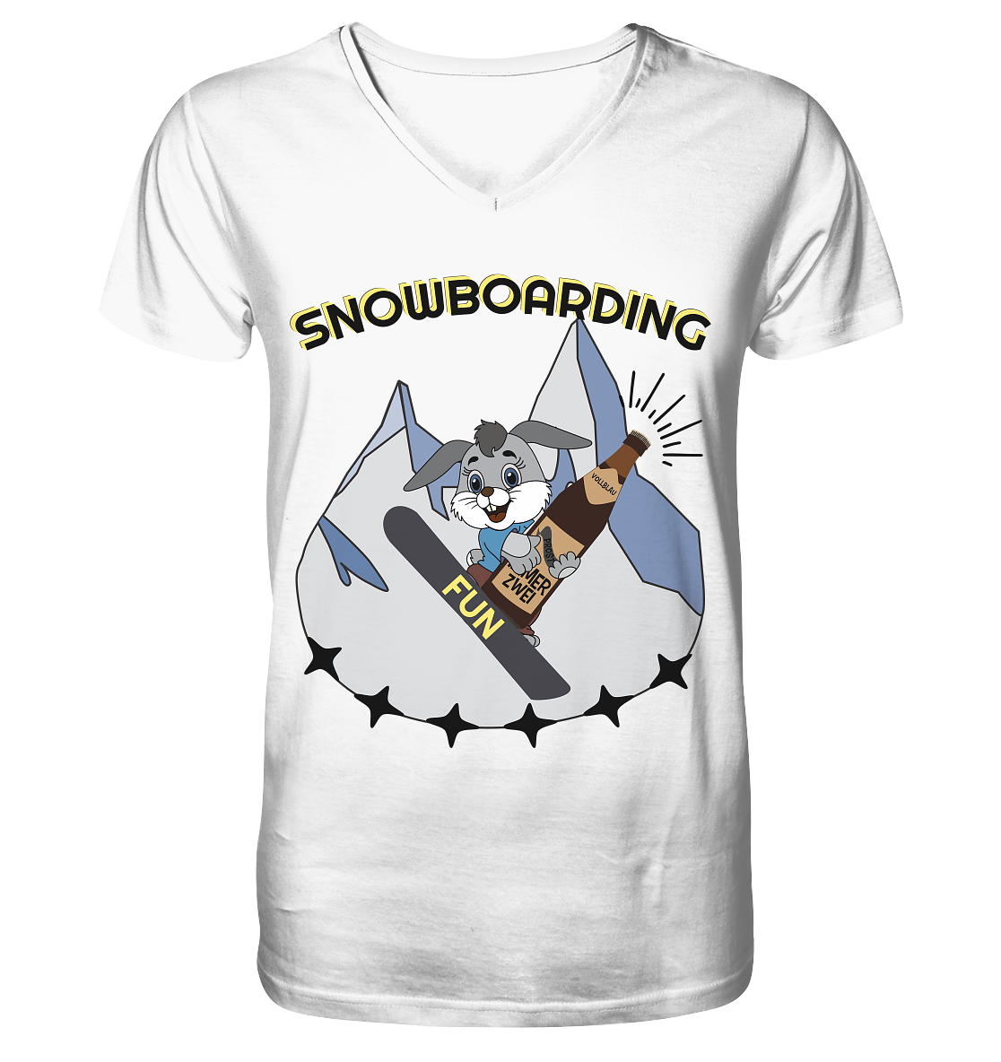 Snowboarding, Apres- Ski, Snowboard, Skihase und Bier - V-Neck Shirt